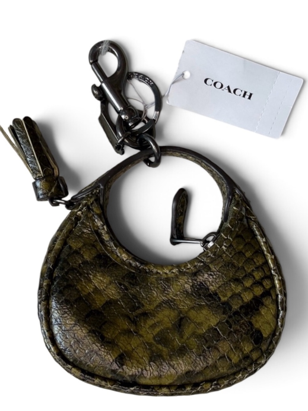 Coach, Carmen snake skin mini bag charm key ring keychain with tassel NWT - Picture 7 of 11